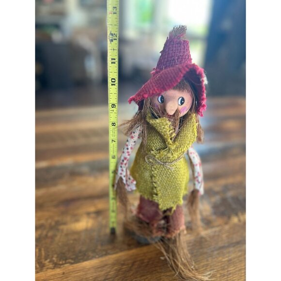 Vintage Handcrafted Straw/burlap/and vintage clothe Scarecrow Doll With Red Hat - Picture 12 of 12